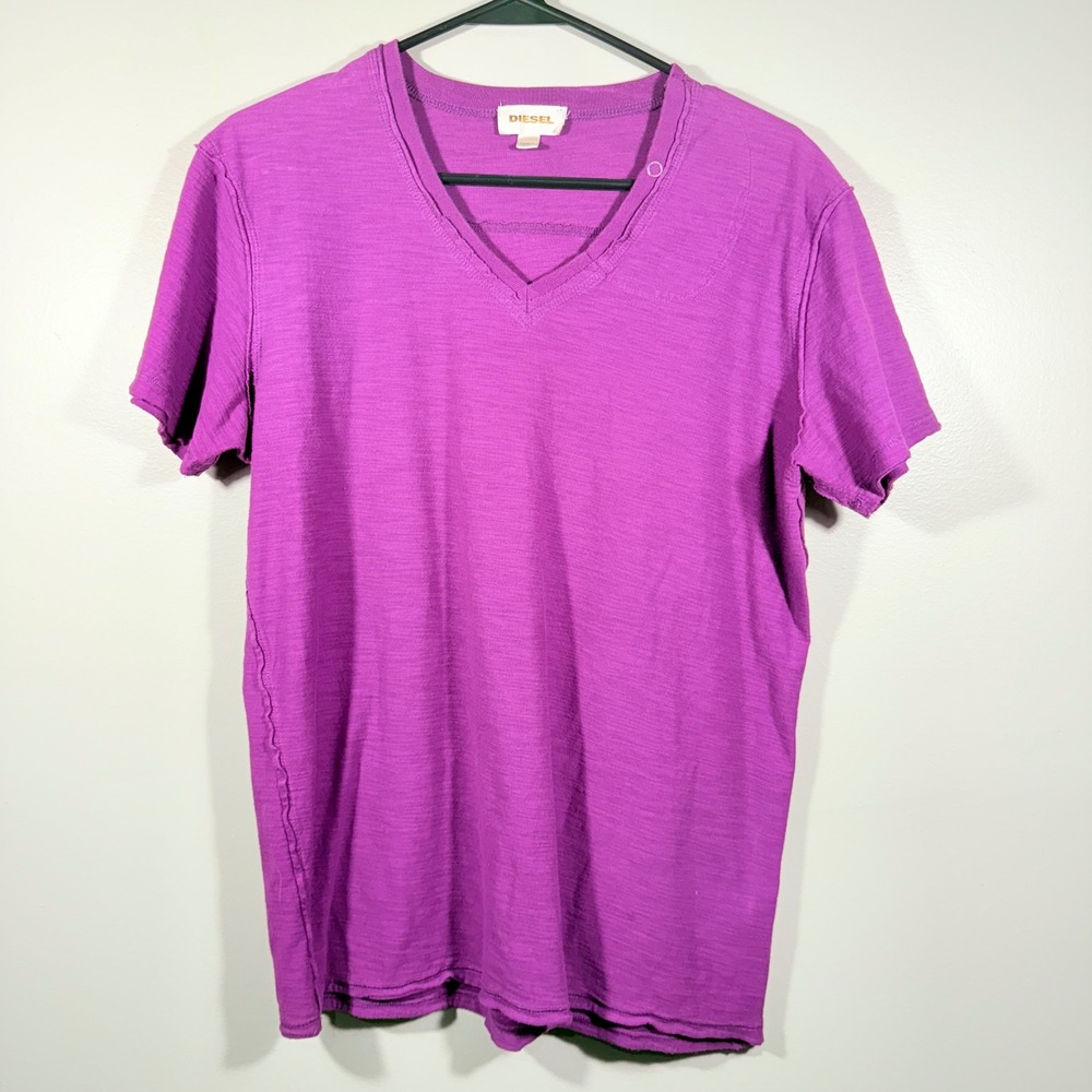 Diesel Womens T Shirt V Neck Short Sleeve Purple Casual Top Size‎ L